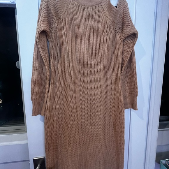 Say What Tan Knit Sweater Dress Long Sleeve - Picture 2 of 5